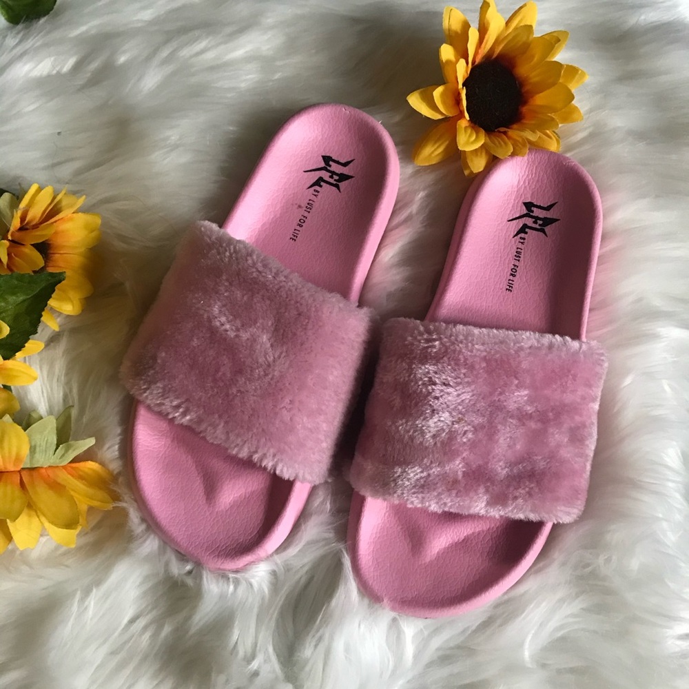 Lust for Life fuzzy slip ons
